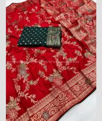 Red and Black color silk sarees with all over meenakari jari woven with tassels and woven borders bothsides design -SILK0017412