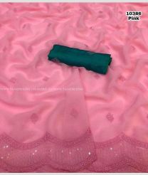 Baby Pink and Dark Green color Chiffon sarees with embriodary saree design -CHIF0000432