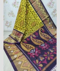 Mustard Yellow and Navy Blue color Ikkat sico handloom saree with pochampalli ikkat design -IKSS0000294
