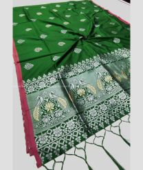 Dark Green and Silver color Lichi sarees with big butti design -LICH0000285