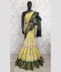 Lemon Yellow and Pine Green color pochampally ikkat pure silk sarees with kanchi border design -PIKP0037940
