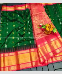 Dark Green and Burgundy color kuppadam pattu handloom saree with temple border design -KUPP0097112