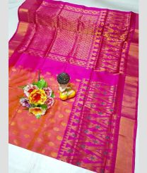 Copper and Pink color uppada pattu handloom saree with all over sequence buties with anchulatha border design -UPDP0021148