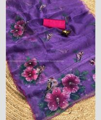 Purple and Pink color Organza sarees with all over digital printed with handwork khatli work design -ORGS0003268
