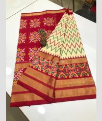 Crimson and Cream color pochampally ikkat pure silk handloom saree with pochampally ikkat design -PIKP0036119