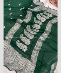 Pine Green and Silver color Georgette sarees with jacquard border design -GEOS0024295