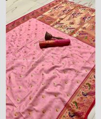Rose Pink and Red color paithani sarees with minakari boder and heavy mina zari weaving pallu design -PTNS0005246