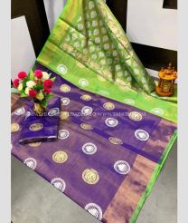 Purple Blue and Lite Green color Uppada Tissue handloom saree with all over big buties design -UPPI0000432
