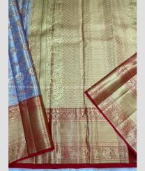 Lite Grey and Red color kanchi pattu handloom saree with all over handwoven pure jari design -KANP0012407