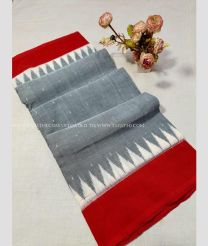 Red and Grey color pochampally Ikkat cotton handloom saree with special marthas pattern saree design -PIKT0000316