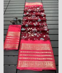 Maroon and Pink color silk sarees with jacquard border design -SILK0017833