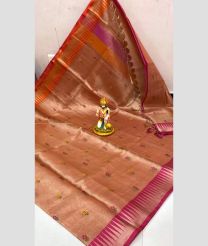 Copper Red and Pink color Kora handloom saree with all over printed design -KORS0000128