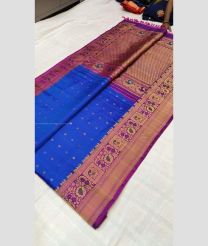 Blue and Magenta color gadwal pattu handloom saree with all over buties with paithani broder design -GDWP0001343