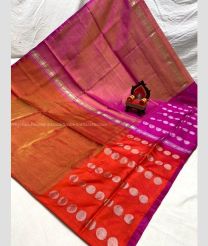Copper Red and Orange color Uppada Tissue handloom saree with all over big buties saree design -UPPI0000322