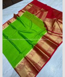 Parrot Green and Maroon color Banarasi sarees with plain with golden zari weaving beautiful contrast border design -BANS0007489