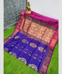 Navy Blue and Deep Pink color Uppada Soft Silk sarees with all over buttas design -UPSF0004191