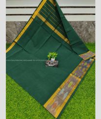 Pine Green color Uppada Cotton handloom saree with jill checks pochampalli and kaddi border design -UPAT0003179
