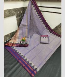 Lavender and Purple Blue color mangalagiri pattu handloom saree with temple border design -MAGP0026536