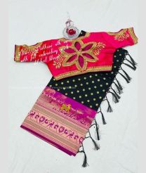 Black and Neon Pink color paithani sarees with all over buties with big border design -PTNS0005160