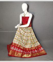 Cream and Red color Ikkat Lehengas with pochampally ikkat design -IKPL0028652