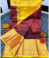 Maroon and Orange color kuppadam pattu handloom saree with kanchi kuppadam border design -KUPP0097139