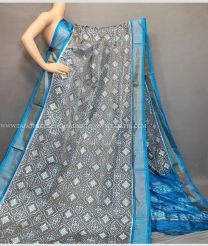 Dark Grey and Aqua Blue color pochampally ikkat pure silk handloom saree with ikkat design saree -PIKP0018219