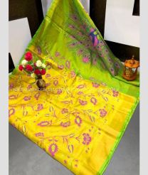 Yellow and Lite Green color Uppada Tissue handloom saree with printed design -UPPI0000458