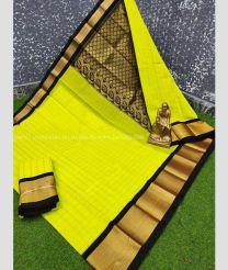 Lemon Yellow and Black color chanderi soft silk sarees with kaddy border saree design -CNSS0000020