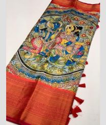Blue and Red color Banarasi sarees with kalamkari design sarees -BANS0000975