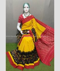 Yellow and Maroon color pochampally Ikkat cotton handloom saree with special marthas patterns design -PIKT0000605