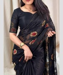 Black color Chiffon sarees with all over flower buties design -CHIF0002004