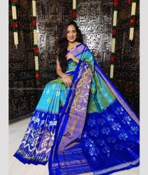 Sky Blue and Royal Blue color pochampally ikkat pure silk handloom saree with pochampally ikkat design -PIKP0036785