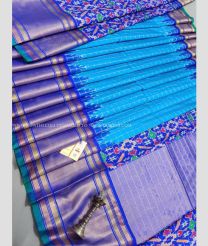 Royal Blue and Blue color pochampally ikkat pure silk handloom saree with hand made ikkat with ikkat jacquard border design -PIKP0021285