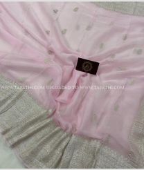 Baby Pink and Silver color Georgette sarees with jacquard border design -GEOS0024297