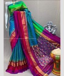 Blue and Magenta color pochampally ikkat pure silk handloom saree with pochampally ikkat design -PIKP0036776