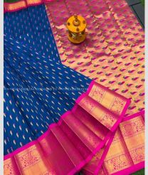 Windows Blue and Pink color Chenderi silk handloom saree with all over muni buties with kuppadam kanchi border design -CNDP0016138