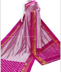 Rose Pink and Pink color pochampally ikkat pure silk handloom saree with plain with kaddi border design -PIKP0021947
