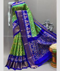Green and Blue color pochampally ikkat pure silk sarees with all over pochampally ikkat design -PIKP0037836