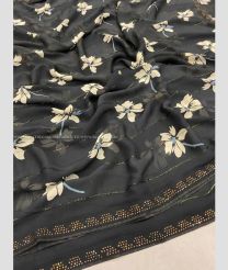 Dark Grey color Georgette sarees with all over fancy printed with diamond work border design -GEOS0024183