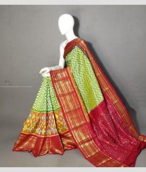 Lite Green and Pink color pochampally ikkat pure silk handloom saree with kanchi border design -PIKP0037198