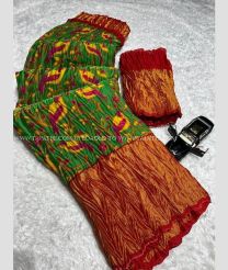 Green and Red color Chiffon sarees with all over printed with crush design -CHIF0001785