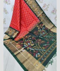 Rani Pink and Dark Green color Ikkat sico handloom saree with all over pochampally design saree -IKSS0000264