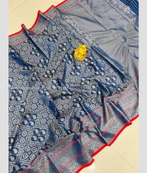 Navy Blue color Lichi sarees with zari border saree design -LICH0000103