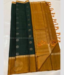Forest Fall Green and Brown color soft silk kanchipuram sarees with all over big buties design -KASS0000544