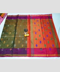 Oak Brown and Orange color Uppada Tissue handloom saree with all over tissue nakshthra buties design -UPPI0001419