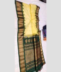 Cream and Green color gadwal pattu handloom saree with temple  border saree design -GDWP0000343