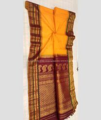 Mango Yellow and Maroon color gadwal sico handloom saree with temple  border saree design -GAWI0000289