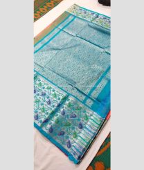 Peach and Aqua Blue color venkatagiri pattu handloom saree with big border saree design -VAGP0000449