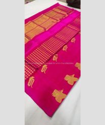 Rani Pink and Gold color venkatagiri pattu handloom saree with big border saree design -VAGP0000453