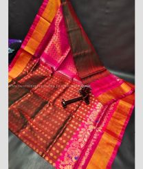 Maroon and Pink color uppada pattu handloom saree with all over buties with anchulatha border design -UPDP0021170